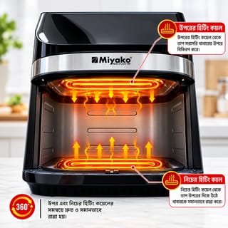 Miyako Air Fryer 10L 2200W | AF-910CP-ENC Digital Touch Screen Air Fryer | Oil Free Cooking | 10 Cooking Menus | 80% Less Oil | XL Capacity 5