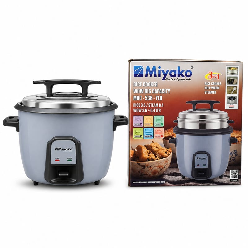 Miyako MRC-536-YLD 3-in-1 Rice Cooker 3.6L+0.4L, 1300W Smart 3D Heating, Keep Warm 12 Hrs, Serves 12 Persons