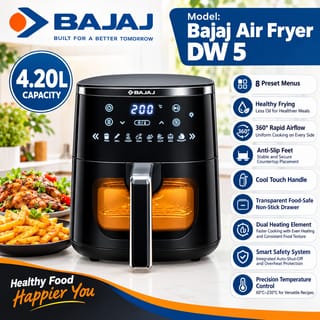 Bajaj Air Fryer DW 5 – 4.20L Capacity, 1400W Digital Oil-Free Cooker – Black 1