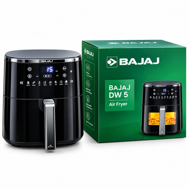 Bajaj Air Fryer DW 5 – 4.20L Capacity, 1400W Digital Oil-Free Cooker – Black