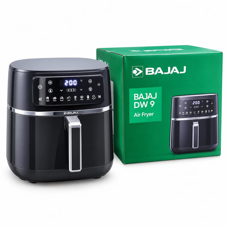 Bajaj Air Fryer DW 9 – 7.60 L Large Capacity, 2700W Digital Oil-Free Air Fryer (Black) | Healthy Cooking