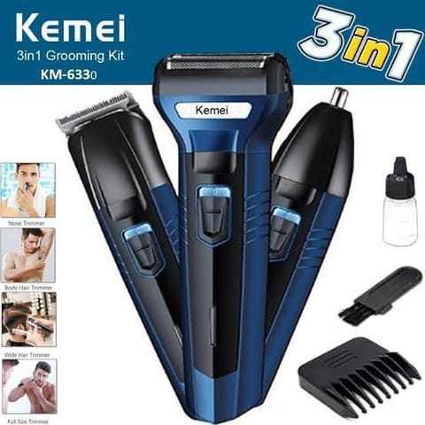 Kemei KM-6330 3-in-1 Trimmer – Hair, Beard & Nose Grooming Kit