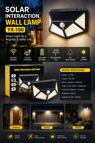YX-100 Solar Interaction Wall Lamp – 100 LED Motion Sensor Light 1