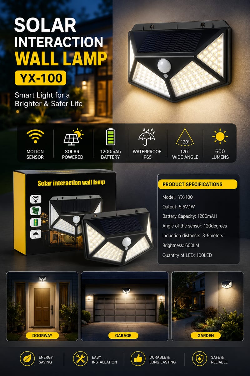 YX-100 Solar Interaction Wall Lamp – 100 LED Motion Sensor Light