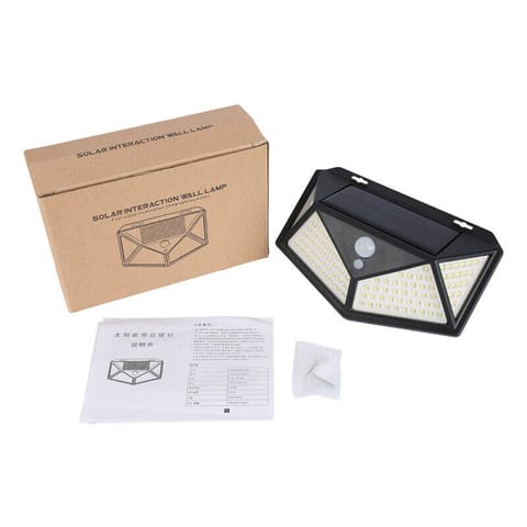 Solar Power Interaction Wall Light 100 LED Lamp Beads PIR Motion Sensor + Light Control 3 Modes Waterproof Home Garden Decor