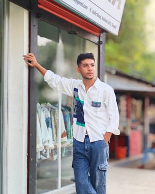White Geometric Patchwork Casual Shirt 2