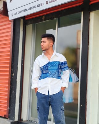 White with Blue Bandana Print Shirt 2