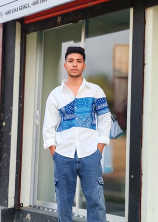 White with Blue Bandana Print Shirt 3
