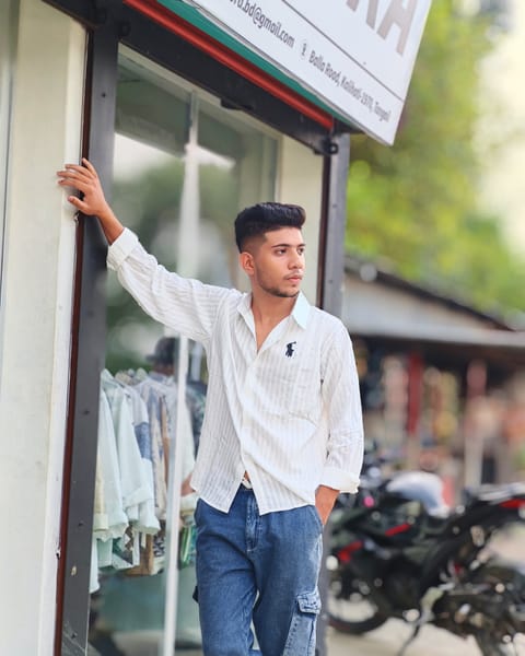 White Textured Self-Stripe Casual Shirt