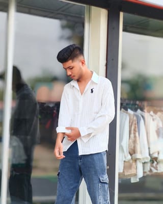 White Textured Self-Stripe Casual Shirt 2