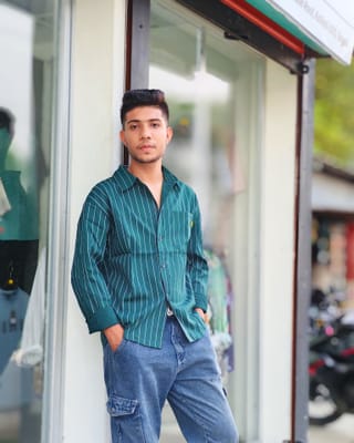 Deep Green Pinstripe Casual Shirt 2