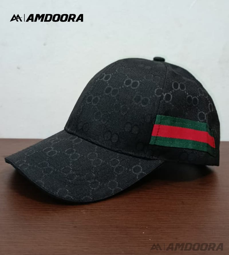 Classic Black Monogram Baseball Cap with Web Stripe