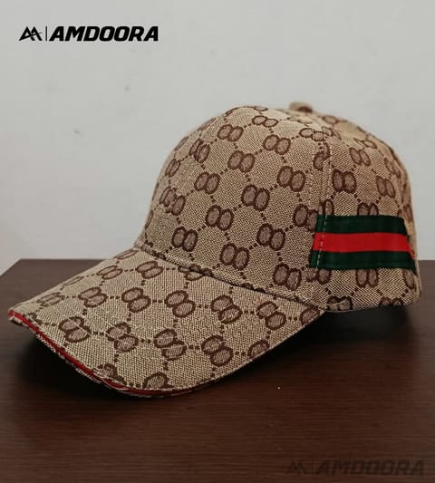 Vintage Beige Monogram Cap with Red-Green Web Stripe