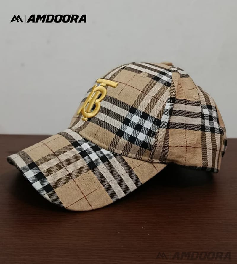 Stylish Beige Plaid Checked Canvas Baseball Cap