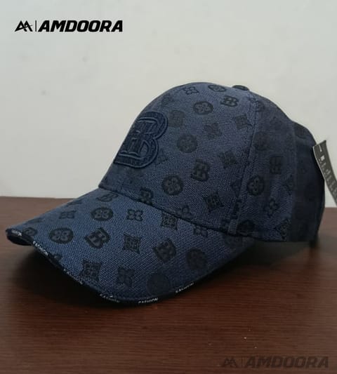 Premium Navy Blue Monogram Textured Baseball Cap