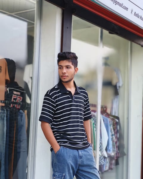 Amdoora Black Pinstripe Casual Polo