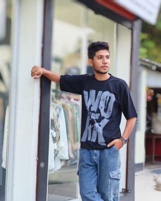 Work Harder Black Drof-shoulder T-Shirt 1