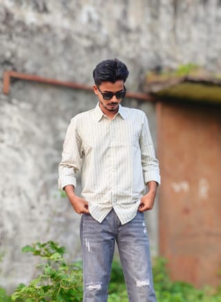 Amdoora Off-White Stripe Casual Cotton Shirt 3