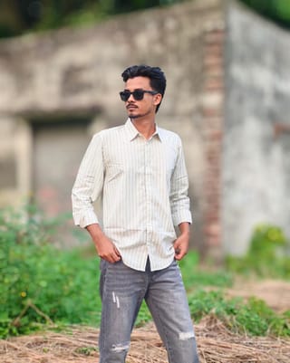 Amdoora Off-White Stripe Casual Cotton Shirt 4