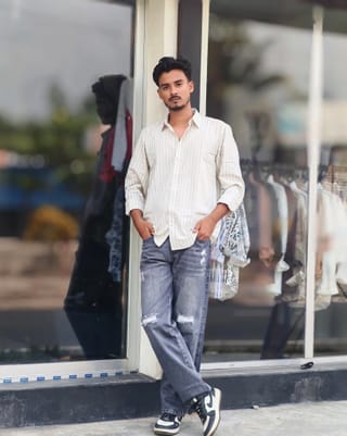 Amdoora Off-White Stripe Casual Cotton Shirt 1