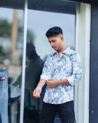 Amdoora Off-White & Slate Printed Casual Shirt 2