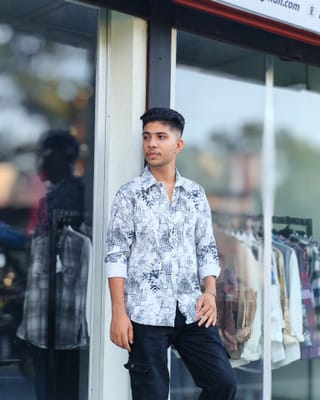 Amdoora Off-White & Slate Printed Casual Shirt 3