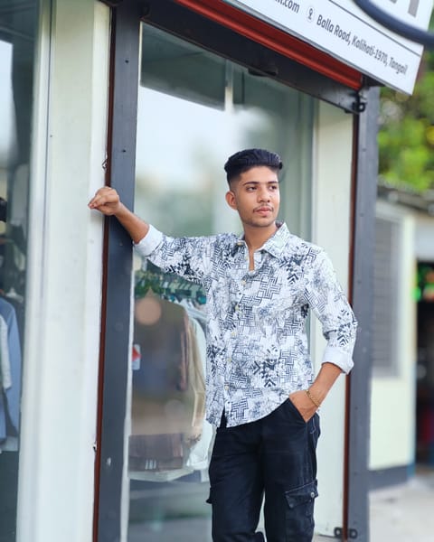 mdoora Off-White & Slate Printed Casual Shirt