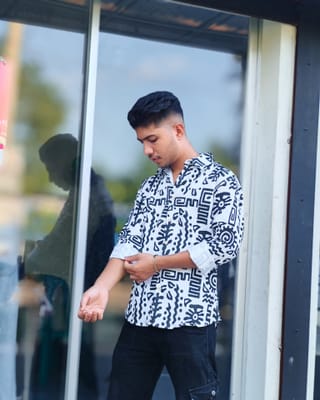 Amdoora White & Navy Tribal Printed Shirt 2