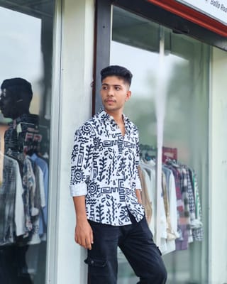 Amdoora White & Navy Tribal Printed Shirt 3