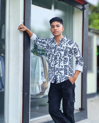Amdoora White & Navy Tribal Printed Shirt 4