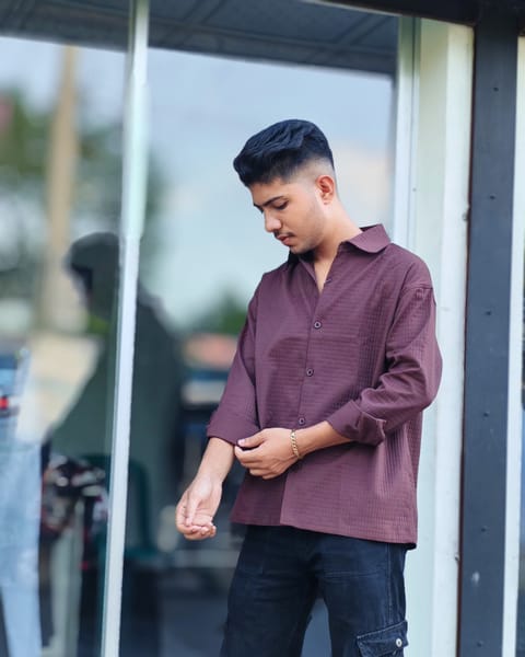 Amdoora Chocolate Brown Textured Boxyfit Shirt