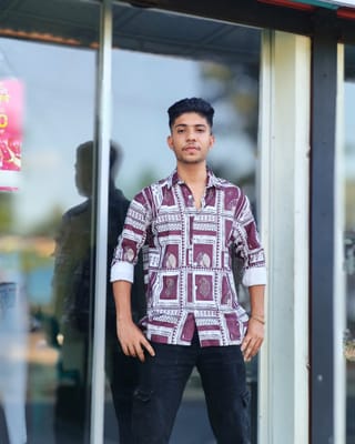 Amdoora Maroon Ethnic Box Pattern Shirt 1
