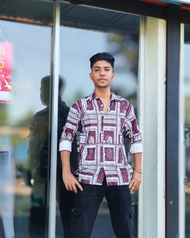 Amdoora Maroon Ethnic Box Pattern Shirt