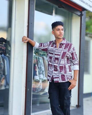Amdoora Maroon Ethnic Box Pattern Shirt 2