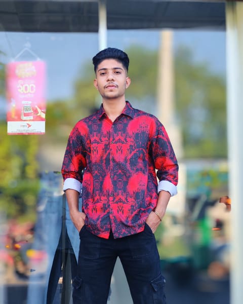 Amdoora Red & Black Abstract Printed Shirt