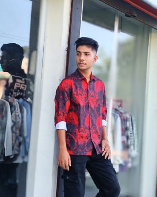 Amdoora Red & Black Abstract Printed Shirt 2
