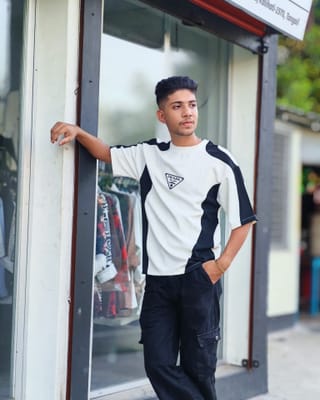 Amdoora "Prada Milano" Contrast Panel Black & White T-Shirt 2