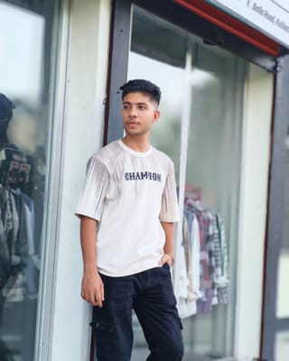 Amdoora "Champion" Vertical Drip Print Off-White Oversized T-Shirt 2
