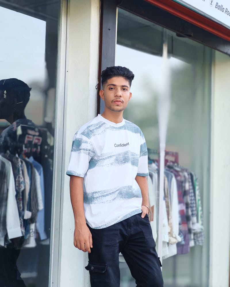Amdoora "Confident" Brush Stroke Striped White T-Shirt