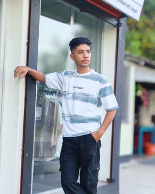 Amdoora "Confident" Brush Stroke Striped White T-Shirt 2