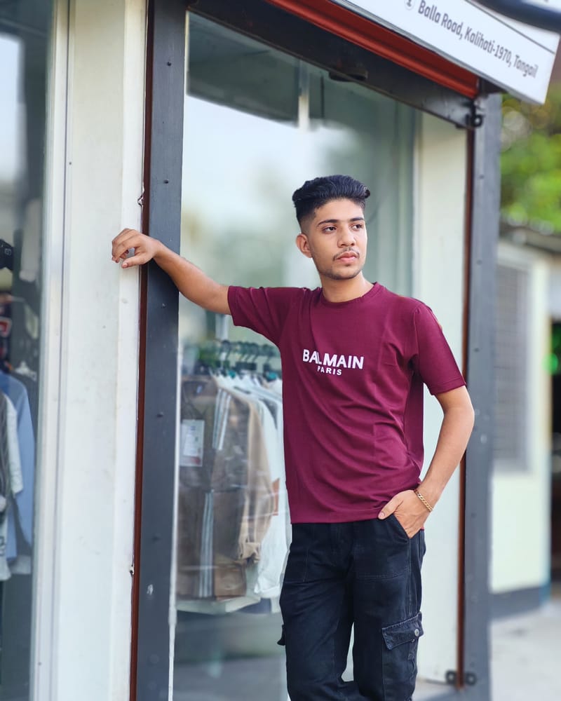 Amdoora "Balmain Paris" Classic Maroon T-Shirt