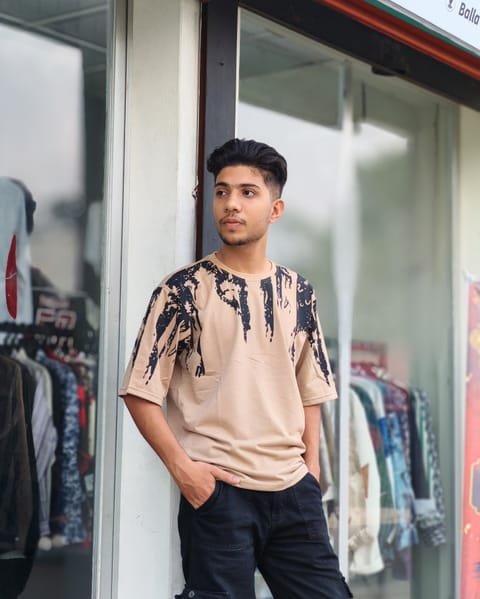 Amdoora Abstract Flame Print Beige Drouf T-Shirt