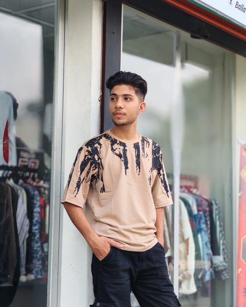 Amdoora Abstract Flame Print Beige Drouf T-Shirt