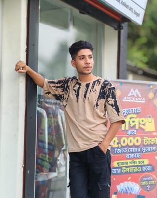 Amdoora Abstract Flame Print Beige Drouf T-Shirt 2