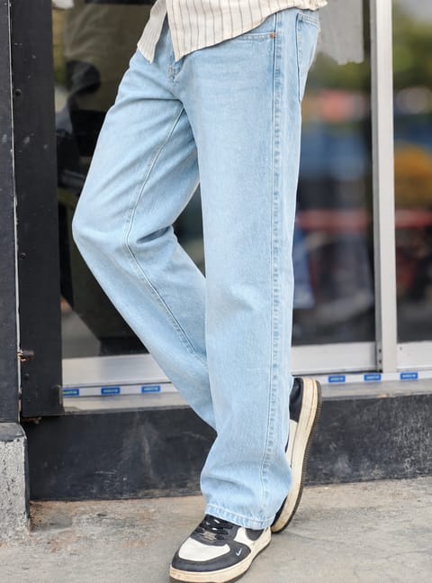Amdoora Ice Blue Washed Semi Baggy Jeans