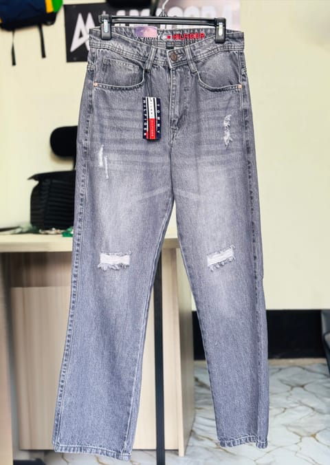 Amdoora Ash Grey Distressed Semi Baggy Jeans