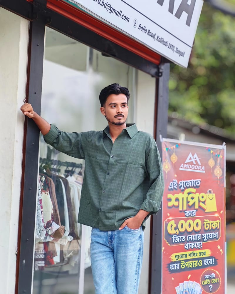 Amdoora Olive Green Boxyfit Casual Shirt