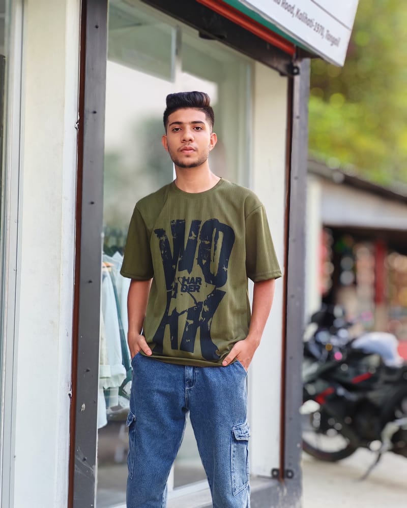 Amdoora Olive Green Work Harder T-Shirt