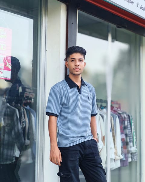 Amdoora Sky Blue Stripe Contrast Polo