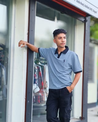Amdoora Sky Blue Stripe Contrast Polo 2